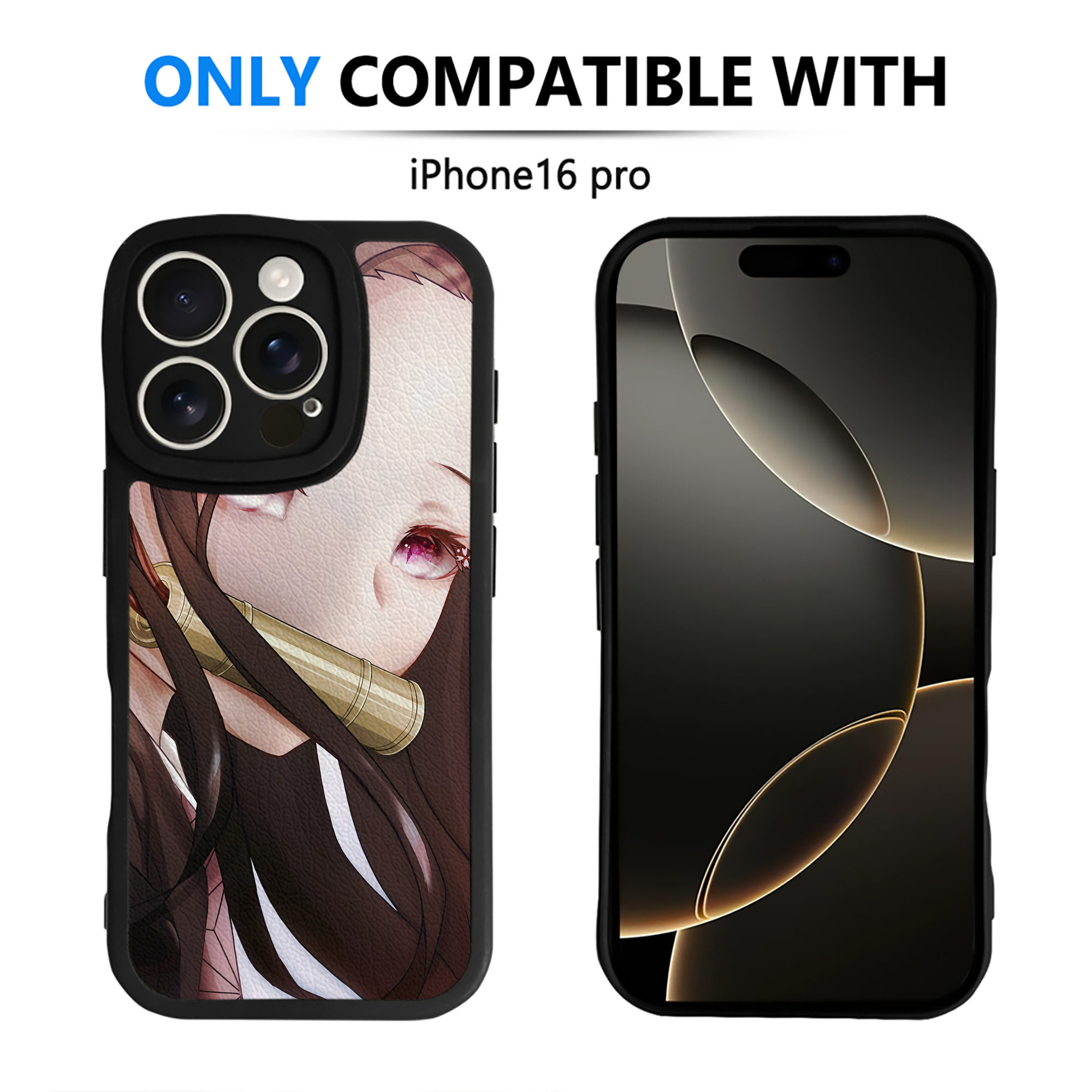 （画像用） 鬼滅の刃（きめつのやいば）竈門 禰󠄀豆子／かまど ねずこ Kamado Nezuko 【iPhone 16シリーズ対応】シリコンスマホケース（レザー調） 材質：シリコン